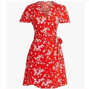 Red floral J. Crew wrap dress. Size 2. Lightly worn